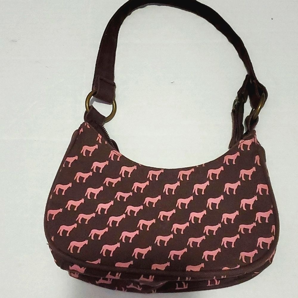Brown & Pink Horses Retro Y2K Canvas Trendy Cute DePop Mini Hobo Bag